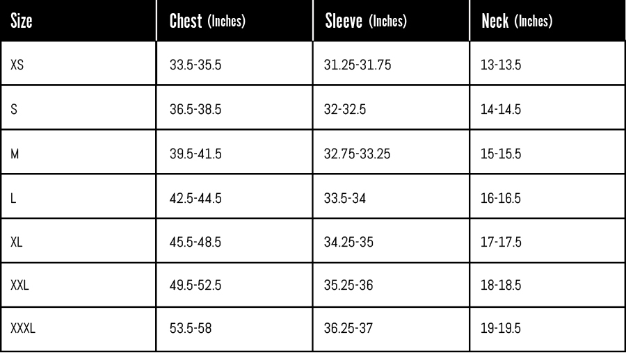 Out Of Print Size Chart