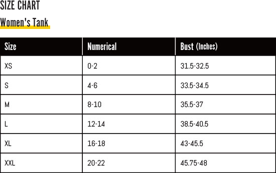 Women's Tank Top Sizing Chart for Digital Rawness