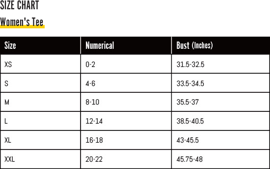 Women's Shirt Size Diagram from Digital Rawness