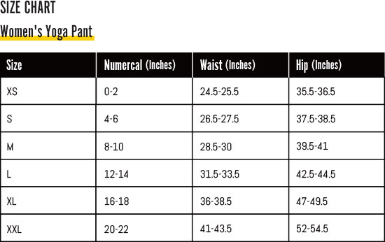 Ankle Women's Leggings SIZING CHART FOR DIGITAL RAWNESS