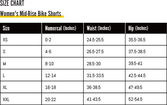 Digital Rawness Women's Biker Shorts Size Chart