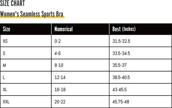 Women's Sports Bra size chart for Digital Rawness