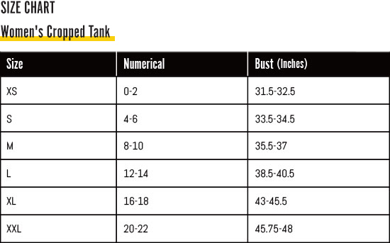 Women's Cropped Tank Size Chart