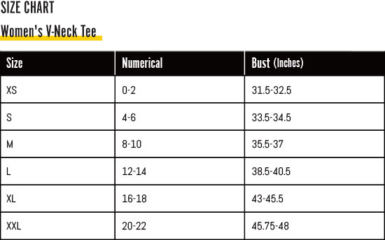 Women's V Neck Shirt Size Diagram from Digital Rawness