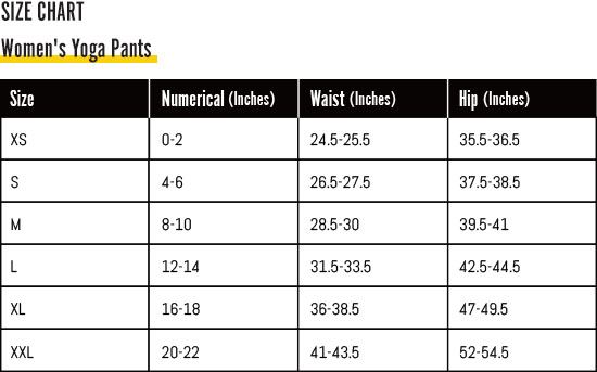 Ankle Women's Leggings SIZING CHART FOR DIGITAL RAWNESS