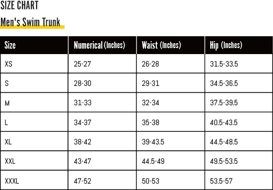 Sun Dust Men's Swim Trunks Size Chart