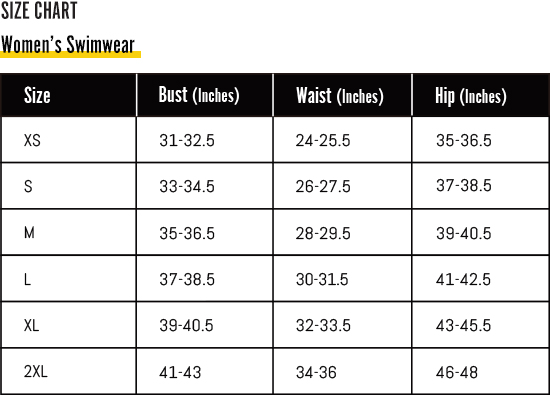 Women's Swimwear SIZE CHART